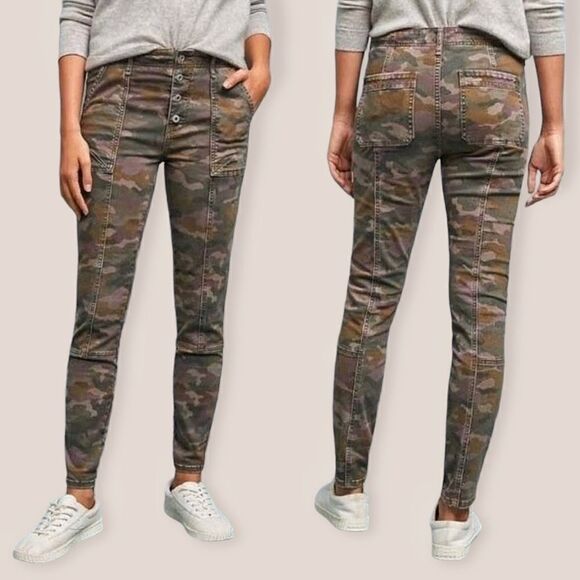 Anthropologie Camo Pants Skinny Jeans Streetwear Boho Button Fly 25 - Picture 2 of 12